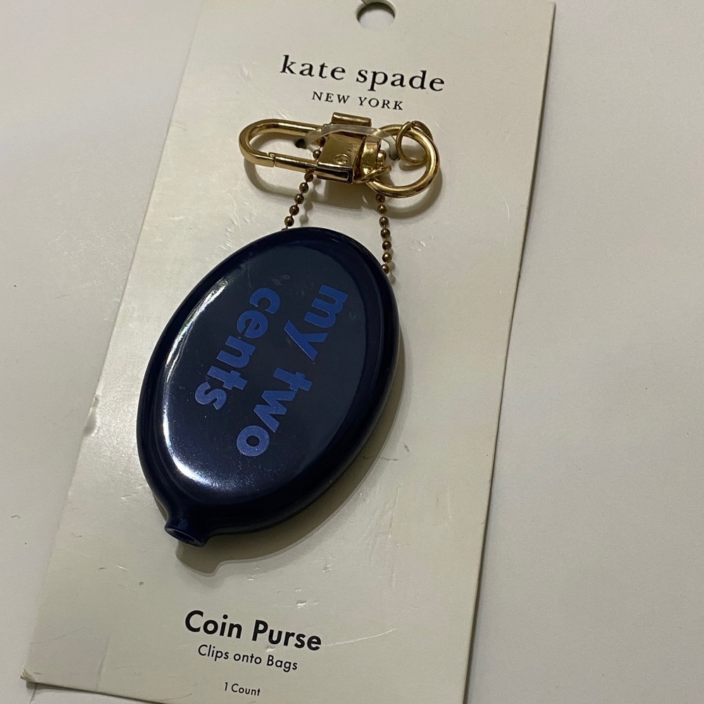 Kate Spade Blue Coin Purse with Gold Clip “My two cents”